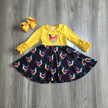 Girlymax baby dekleta jeseni obleko dekle tie dye petelin obleko otroci kokoš obleko z lokom