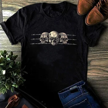 Gothic Barbwire Skull Ženske T Srajce Grunge Hipster Estetske T-shirt Ženski Ulične Halloween Prevelik Tee Vrhovi Oblačila