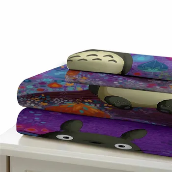 HELENGILI 3D Posteljnina Nabor Totoro Tiskanja Rjuhe Kritje Nastavite Bedcloth z Prevleke za Posteljo Set Home Tekstil #LM15
