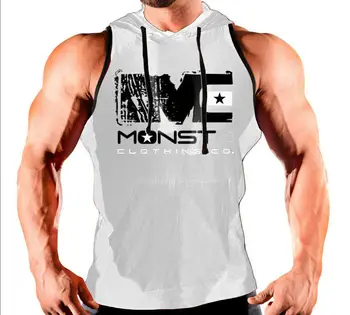 Hirigin Telovadnici Moški Telovnik Bodybuilding Hooded Vrh Mišice Oblačila Stringer Klobuk T-Shirt