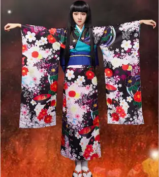 Japonski kimono Vraga dekle Črne Veliki rokav kimono Animacija