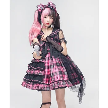 Japonski poletje novo lolita idol jsk obleko kariran Lok Kravato Povodcem Vratu 2020 Žogo Obleke kariran Sladko Kawaii svetlobe Lolita Obleke
