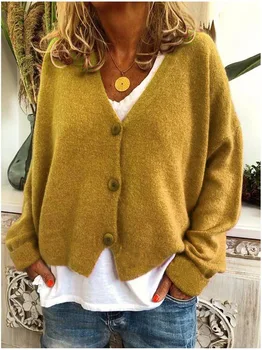 Jesen / zima 2020 žensk nov modni priložnostne svoboden Proti-Vrat dolg rokav jopico pulover ženske vroče gumb bombaž pulover vrh