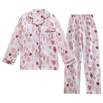 JULIJA JE PESEM Ženske Pižame Viskoze Dolg Rokav Sleepwear Priložnostne Bombaž Par Pižamo Nastavite Natisnjeni Poletje Pomlad Pyjama Ženski