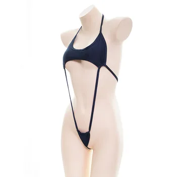 Kawaii Povodcem Vratu Mini Backless Enem Kosu Bikini Jumpsuit Erotično Sex Kostume Obleka za Ženske Seksi Perilo telo obleko