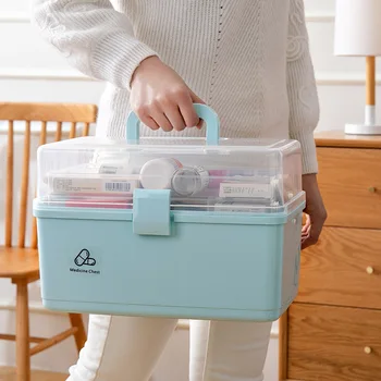 Komplet Za Prvo Pomoč Škatla Za Shranjevanje Plastičnih Drog 3 Plasti Multi-Funkcionalne Medicine Drog Organizator Prenosni Družinske Sili Kit Kabinet