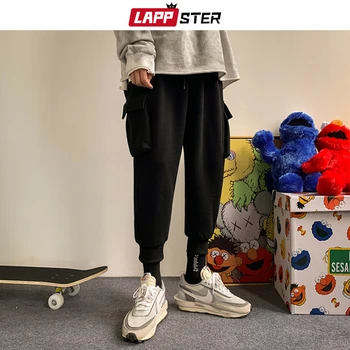 LAPPSTER Moških Runo Pozimi Joggers Hlače 2020 Mens Debel Toplo Japonski Ulične Sweatpants Moških Hip Hop korejski Track Hlače