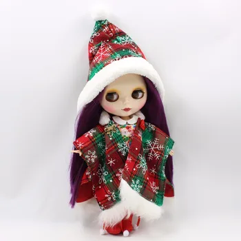 LEDENO DBS Blyth lutka licca vesel božič obleko rdečo, zeleno ruto plašč oblačila pozimi obleko