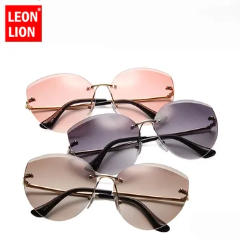 LeonLion 2021 Kovinskih Polizdelkov Rimless Cateye sončna Očala Ženske Ocean Objektiv Klasična Očala blagovne Znamke Oblikovalec sončna Očala Ženske UV400