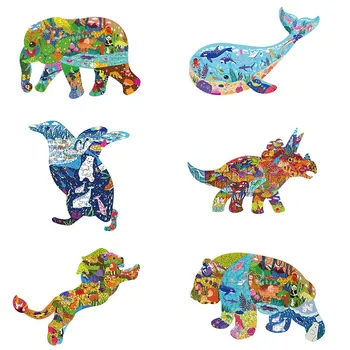 Lesene Igrače, Sestavljanke, Uganke Triceratops Kit, Slon, Lev Otrok Darilo Za Odrasle Otroke Zgodaj Izobraževalne Uganke Za Dom Dekor