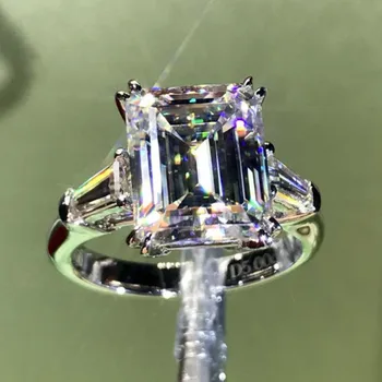 Luksuzni Emerald cut 4ct Lab Diamantni Prstan Prvotne 925 sterling srebro Angažiranost, Poročni bend, Obroči za Ženske Poročne Nakit