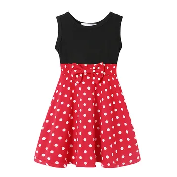 Malčka Minnie Obleka Black Red Dot Mozaik Telovnik Frock Lok Risanka Modeliranje Mickey Kostume Poletje Baby Dekle Športna Oblačila