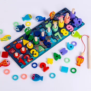 Matematika Izobraževalne Igrače za Otroke, 3D Montessori Lesene Igrače Otrok, Zaposlen Odbor Magnetni Ribolov Dinozaver Digitalno Obliko Ujemanje Bloki