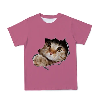 Mačka Poleti 3D Majica s kratkimi rokavi Za Otroke Fantje Dekleta Živali Natisnjeni Kratke majice Poliester Tshirt Otroke, otroška Oblačila 4T-14T