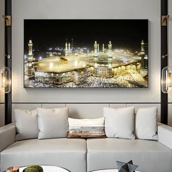 Meka Mošeje v Mestu Nočni Platna Slike na Steni Islamske Umetnosti Plakatov in Fotografij Muslimanskih Krajinske Slike za Dom
