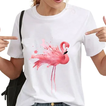 Moda Flamingov T-majice Ženske Poletje Kawaii Tees Kratek Rokav Vrhovi Harajuku T Srajce Ženska Seksi Dekle Obleko Roza