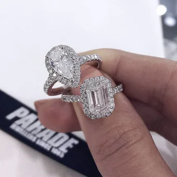 Moda S925 Sterling Silver Obroči Za Ženske Poročne Poroko Kvadratnih 4ct Nakit Diamantni prstan Posla 18K Belim Zlatom Anillos