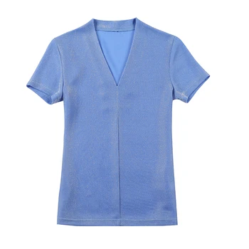 Moda Svetlo žice majice Ženske Vrhovi Trdno dno bluzo ženska kratka sleeved slim srajce 2020 poletje novih Proti-vrat divje Modro