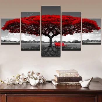 Modularna Platno HD Tiskanje Plakatov Doma Dekor Wall Art Slike 5 Kosov Rdeče Drevo Umetnosti Pokrajino Pokrajina Slike Okvir
