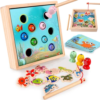Montessori Izobraževalne Lesene Igrače Magnetni Igre Ribolov Igrače, Igre Otroci 3D Ribe Baby Otroci Outdoor Smešno Igrače za Otroke Darila