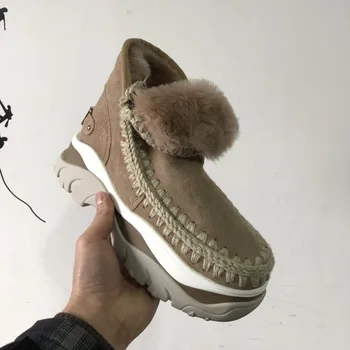 Moug zimski čevlji ženske snow škornji original močen eskimo zavezat velik logotip ročno ovčje kože platformo dame gleženj botas