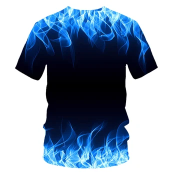 Moške / Ženske Ogenj Košarka Kul T shirt Priložnostne Modri Plamen Vzorec 3D Znoj Vode Tees Krog Vratu Oblačila Poletne Ulične