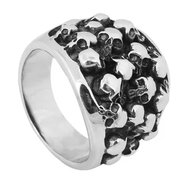 Moški Letnik Klasična Gotski Reliefni Lobanje Biker Ring ,iz nerjavnega jekla cool punk Band Zlato Barvo lobanje prst prstan za moške