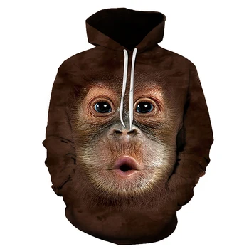 Moški Puloverji s kapuco živali orangutan obraz 3D Tiskanja smešno ljubek pes Sweatshirts udaderas hombre Priložnostne Hoodie Prevelik Hoody