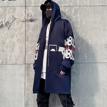 Moški Suknjič Moških 5XL Tiskanja Hooded Dolg Plašč Črne 2020 Hip Hop Ulične Moške Jakne Outwear