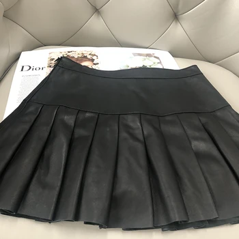 Nabrano krilo mini black pravi ovčje usnje krilo kawaii 2020 nova moda v korejskem slogu krila plus velikost womens