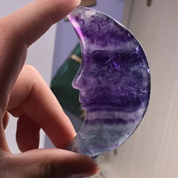 Naravni fluorite kristal, ročno izrezljano luna v obliki umetnine reiki zdravilna meditacija
