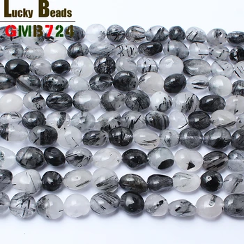 Naravno oblikovan kamen črna rutilated quartz kroglice za nakit, izdelava 15inches 8-10 mm, neredno kamen kroglice brezplačna dostava
