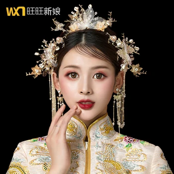Nevesta Kostum Headdress Tassel Korak Shake Nastavite Kitajski-Stil Poroka tiara Staro Moda Coronet nevesta Dodatki za lase