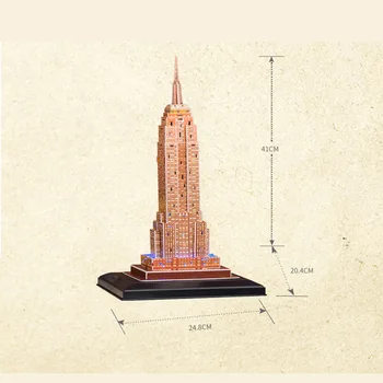 Newyorški Empire State Building Model Puzzle Igrača 3D LED Osvetlitev Model DIY Starš-otrok je Igrača za Darila z Originalno Polje (L503H)