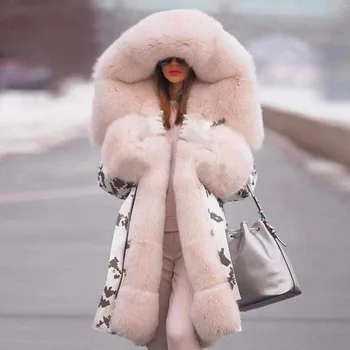 Nov Slog Big Volne Ovratnik Zimski Plašč Ženske Obleke Toplo Debele Svoboden Coats Priložnostne Long Sleeve Hooded Suknjič Ženski Plašč