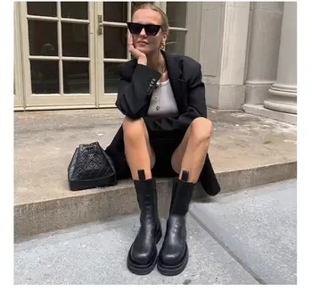 Nove Luksuzne Chelsea Škornji Ženske Škornji Močen Zimske Čevlje Platformo Gleženj Škornji Zdrsne na Močen Pete BV Boot blagovne Znamke Oblikovalec