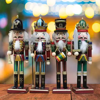 Novo Leto Božični Okraski Za Dom 30 CM iz Masivnega Lesa Nutcracker Vojaki Darilni Set Klasično Ročno Barvanje Lutka Super Dekoracijo