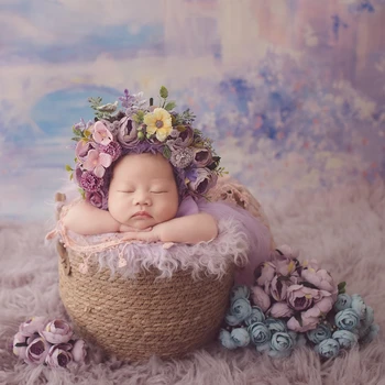 Novorojenček Cvetlični Bonnet Otroška Fotografija Prop,Ročno Baby Cvet Klobuk, Cvetlični Headpieces Novorojenčka Foto Prop, #P2439