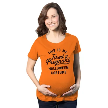 Oranžna Halloween Porodniškega Majica Halloween Kostumi Porodniškega T-Shirt Halloween Noseča Darilo Padec Tee Srajce Utrujen in Noseča