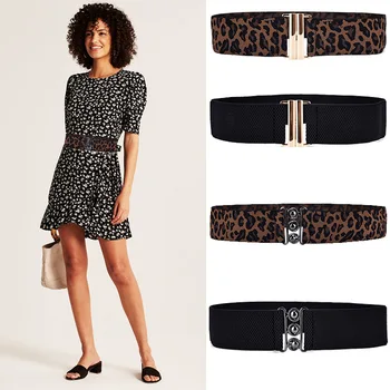 Pas za Ženske Leopard Tiskanja Elastična Svoboden Pasu Pečat Jakno Obleko Platno Črni Pas Dekleta Glod Sponke Cinturon Gotico
