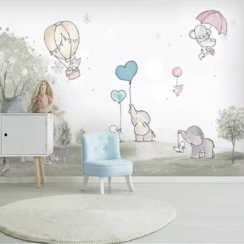 Po meri Moralno Ozadje Luštna 3D Cartoon Balon Medved Slon Živali, otroška Soba Ozadju Stenske Nalepke, Samolepilne Plakat