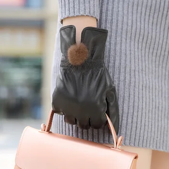 Poceni cene, popust 2019 pravega usnja rokavice ženske ovčje kože rokavice ženske tanke toplotne mink lase žogo moda TWA551