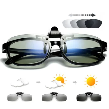 Polarizirana Kvadratnih Flip Up Posnetek na sončna Očala Moških Photochromic Polarizirana Ženske sončna Očala za Nočno Vožnjo Objektiv