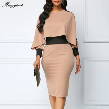 Pozimi, Jeseni Obleko Za Ženske 2021 Priložnostne Plus Velikost Slim Urad Bodycon Obleke Eleganten Dolg Rokav Seksi Mozaik Stranka Obleko