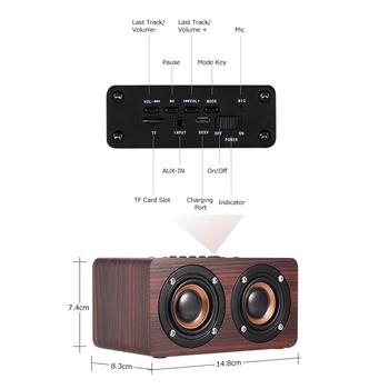 Prenosni Bluetooth Brezžični Zvočnik Stolpec Domači kino Lesene Zvok Predvajalnik Glasbe Subwoofer AUX 3,5 mm Računalniški Zvočniki z mic
