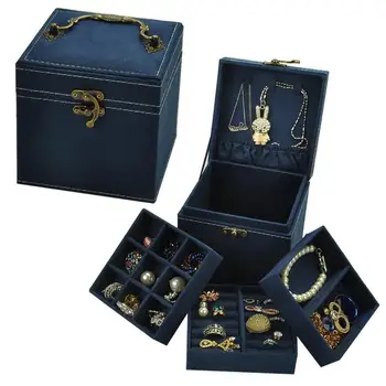 Princess style žamet nakit polje High-end jeweley krsto, trislojne obroč škatla za shranjevanje Majhno darilo polje za ženske