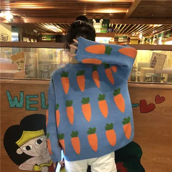 Puloverji Ženske Natisnjeni Pletene Korejski Slog Študentov Trendy Kawaii Harajuku O-Vratu Prosti Čas Visoke Kakovosti Ženski Puloverji Chic