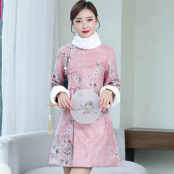 Qipao Tradicionalni Kitajski Orientalski Obleka Ženske Cheongsam Seksi Sodobni Kitajski Obleko Qi Pao Debele Ženske Zimske Azijske Oblačenja FF2520