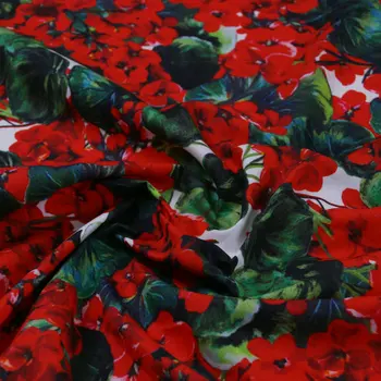 Rdeča geranije cvet digital print 60-ih letih bombažna poplin tkanine za otroke, ženske poletje obleko, krilo, obleka Šivanje DIY tissus au meter