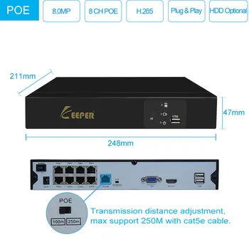 Rejec 8CH 4K Ultra HD POE Omrežna Video Varnostni Sistem 8MP H. 265+ NVR Z 8pcs 8MP Vremensko IP Kamere CCTV Securit